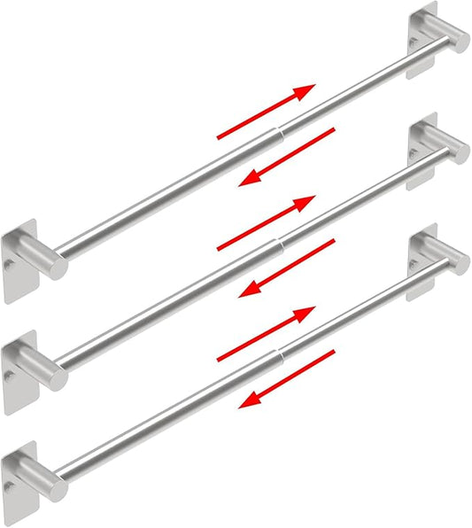 Towel Bar, 14inch to 25inch Adjustable Towel Holder Rod, Self Adhesive Wall Mounted Hand or Body Towel Rack for Bathroom Kitchen, Stainless Steel Organizer Single Bar (Brushed Nickel, 3 Pack)