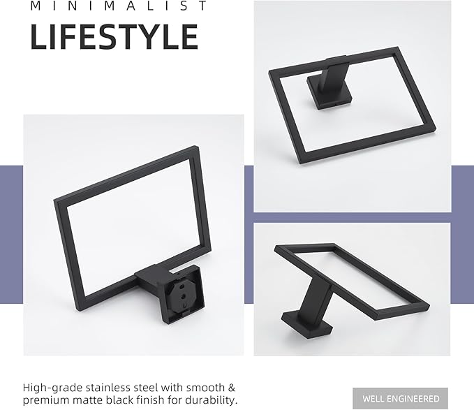 Angle Simple Towel Holder Matte Black, Stainless Steel Square Hand Towel Ring Rack Hanger for Bathroom Wall Mount, 7.09 Inches