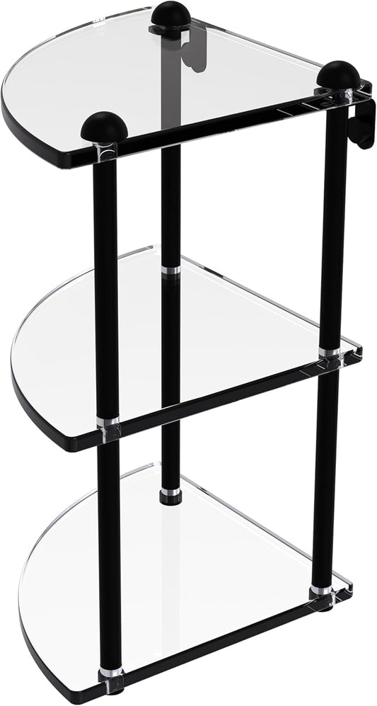 Allied Brass RC-6-BKM Three Tier Corner Glass Shelf, Matte Black