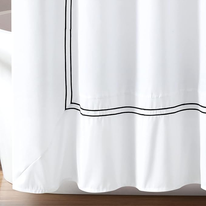 Lush Decor Hotel Collection Shower Curtain Single 72" W x 72" L White & Black - White Shower Curtains for Bathroom - Bathroom Curtain - Modern Decor