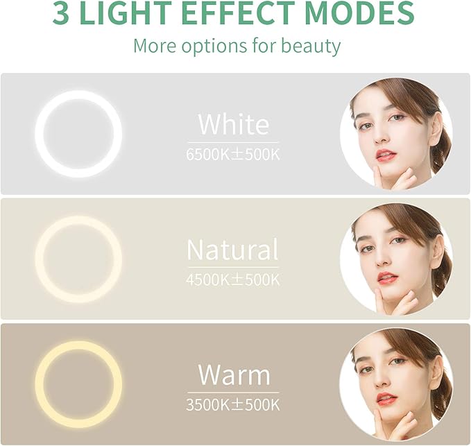 ALVOROG Wall Mounted Makeup Vanity Mirror 8 inch 3 Color Lighting Dual Power Supply Touch Screen Light Adjustable Timing Cosmetic Mirror 1X/5X Magnifying 360° Swivel Shaving Light up Bathroom Mirror