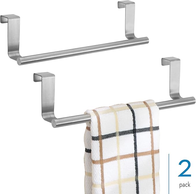 iDesign Stainless Steel 9-inch Over-the-Cabinet Towel Bar - Set of 2 - Brushed