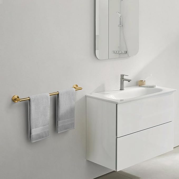 JunSun Towel Bar 30 Inch Bathroom Towel Rack Heavy Duty Bath Towel Holder Modern Towel Rod Brushed Brass Towel Hanger Bathroom Accessories Gold Towel Rail Stainless Steel Single Towel Bar Brushed Gold