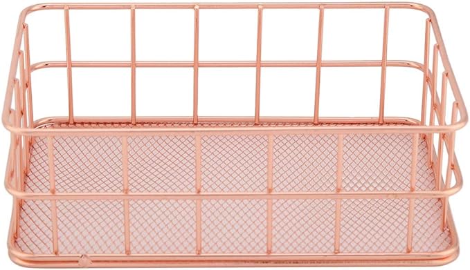 Makeup Storage Basket Organizer, Rose Gold Mesh Cosmetic Storage Holder Shelves for Makeup Brush Pen Holder(C)