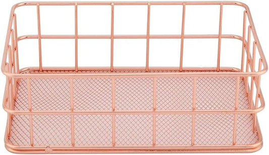 Makeup Storage Basket Organizer, Rose Gold Mesh Cosmetic Storage Holder Shelves for Makeup Brush Pen Holder(C)