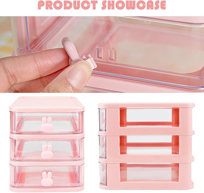 3 Layer Plastic Storage Drawer Transparent Sundries Storage with Rabbit Handle Jewelry Storage Container for Office School Home