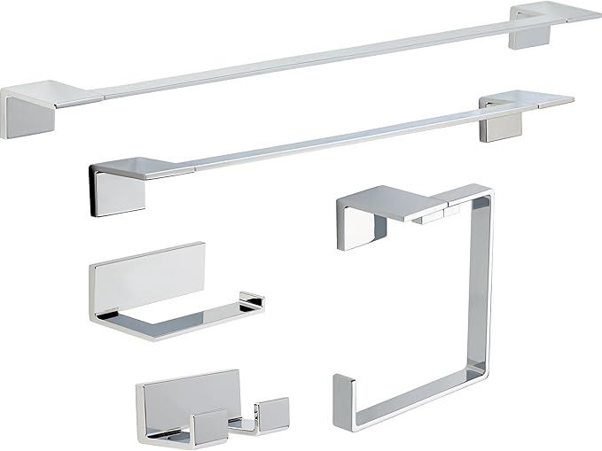 Delta Vero (1-Pack) Hand Towel Holder Polished Chrome Towel Racks for Bathroom Wall Square Towel Ring Holder for Bath Towel Hanger for Kitchen, Bathroom Accessories 77746