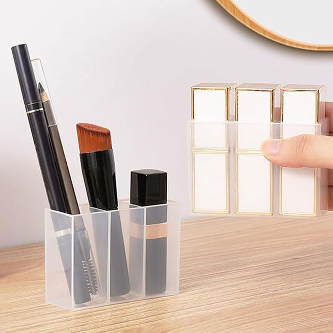 Mini Wall Mount Storage Box, 6 Compartment Transparent Plastic Makeup Brush Lipstick Holder Self-Adhesive Pen Holder Makeup Organizer for Home Office..