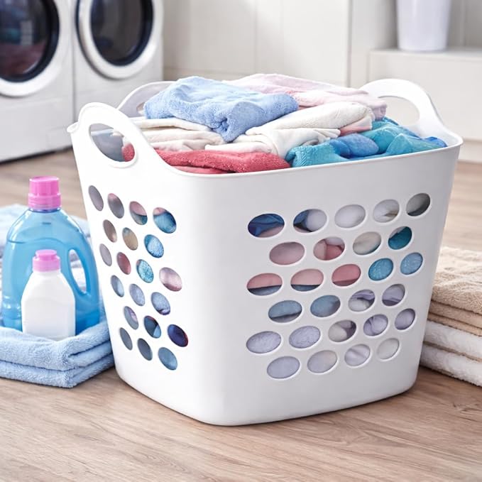 Flexible Square Laundry Hamper, Plastic Clothes Storage Basket with Handles, Breathable Design for Bedroom, Bathroom, Dorm or Laundry Room