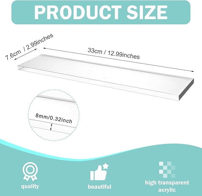 3 Pieces Acrylic Medicine Cabinet Replacement Shelves Bathroom Cabinets Shelves for Living Room Bathroom Kitchen Wall Mounted Medicine Cabinets, 13 Inches