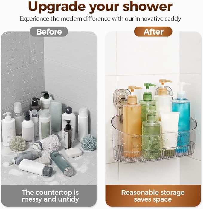 No-Drill Bathroom Suction Storage Box, 2026 New Corrugated Suction Cup Storage Holder,Powerful Suction Storage Box,Removable Hanging Storage Basket,Ripple Acrylic Wall Shelf (Gray)