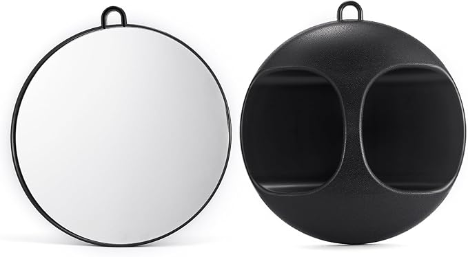 NOVAL Makeup Round Mirror, Black Round Barber & Salon Hand Mirror with Hanging Hook, Space-Saving Wall or Vanity Use
