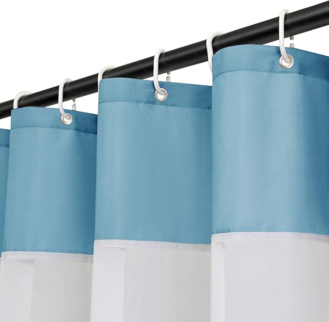 UFRIDAY Shower Curtain with Mesh Window, 72x72 inch Fabric Shower Curtain for Bathroom and Bathtubs,Machine Washable,Water Repellent,Hotel Quality,Light Blue