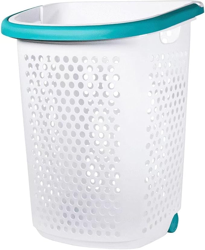 Heavy-Duty Plastic Wheeled Rolling Laundry Basket with Pop-Up Wide Handle, Ventilated Design, Easy to Clean, Spacious 70.52 Liters (2 Bushel), Large Capacity for Families, Dormitories, Laundry Rooms