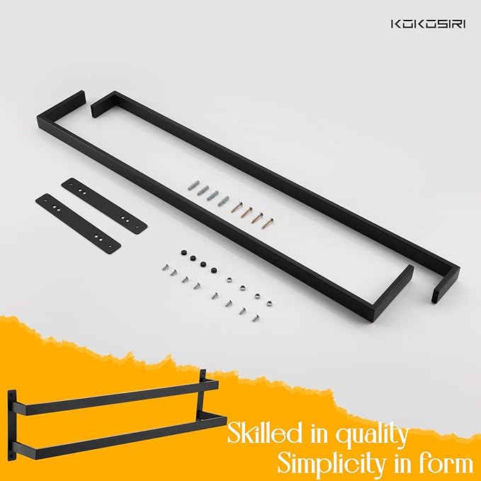 KOKOSIRI Towel Bars Black Bath Towel Holders 32 Inches Bathroom 2-Tiers Ladder Towel Rails Wall Mounted Towels Shelves Rack Stainless Steel, B5008BK-L32