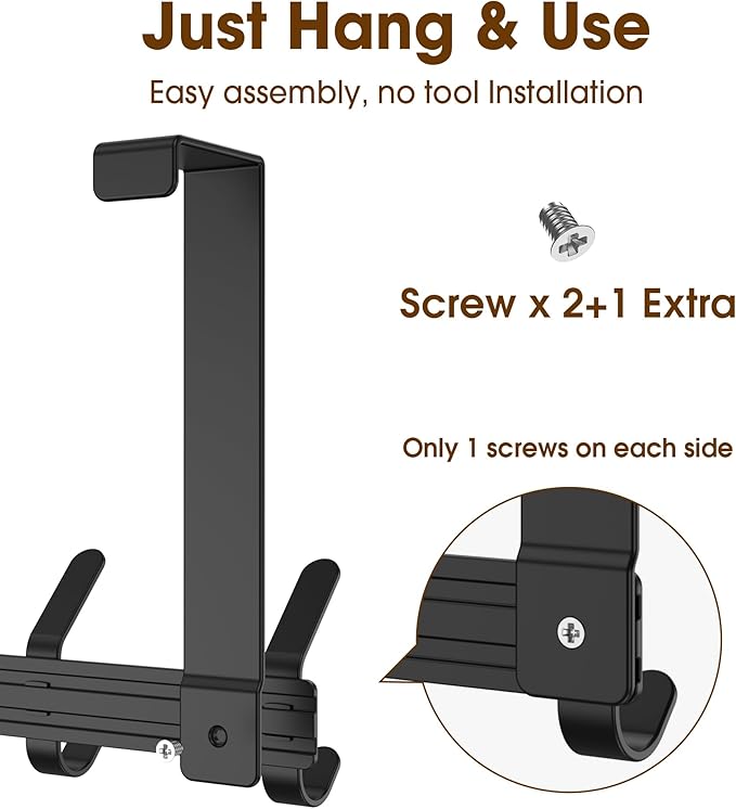Over The Door Hooks Hanger with 7" Arms for Hanging Heavy Coats, Towel, J7U, Perfectly Fits US Standard 1 3/8-inch Doors, Towel Rack Bathroom Organizer Holder, Rustproof, Matte Black