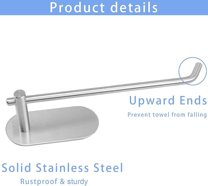 TocTen Stainless Steel Hand Towel Bar, No Drilling Stick on Wall, Strong Self Adhesive Towel Rack/Hanger for Bathroom Kitchen (Brushed, 2 Pack)