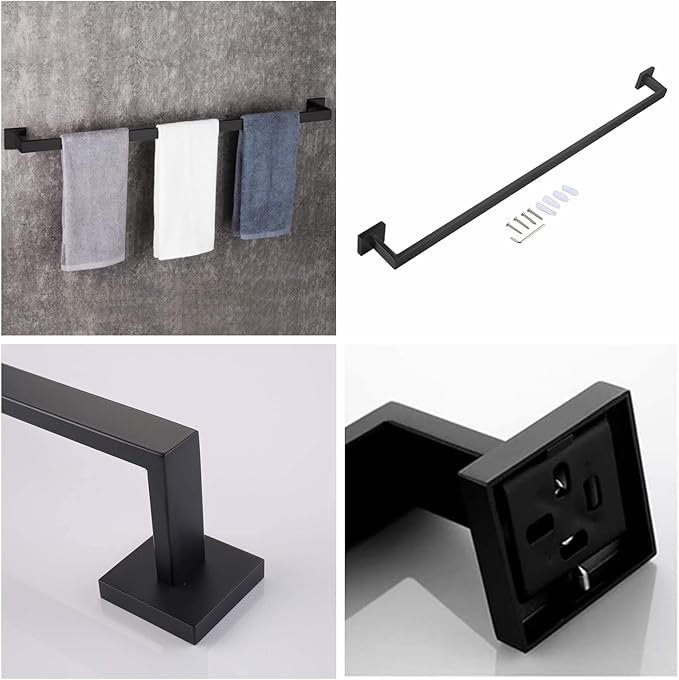 36 Inch Towel Bar for Bathrooms 12/16/20/24/28/32/36 Inch Stainless Steel 304 Matte Black Towel Holder Modern Square Towel Rod Rustproof Wall Mount (1, Matte Black, 36 Inch)