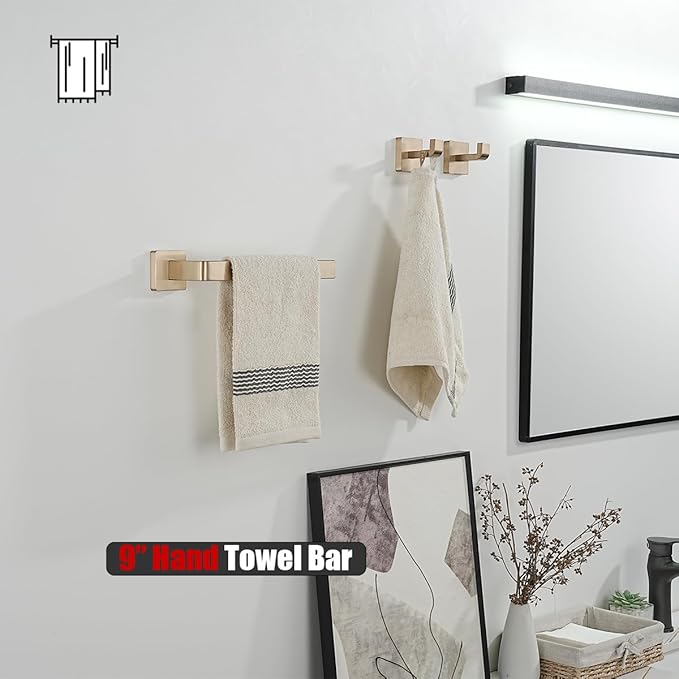 JQK Hand Towel Holder Towel Ring Champagne Bronze, 10.2 Inch 304 Stainless Steel Bathroom Hand Towel Bar Wall Mount, THH250L9-CB