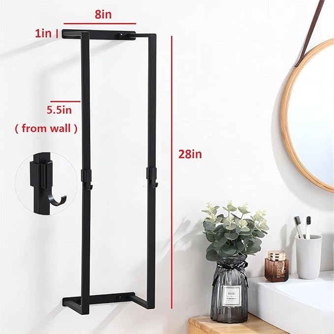 MANYHORSES Wall Mounted Towel Rack,Towel Racks for Bathroom,Bathroom Towel Storage,Metal Bath Towel Holder Organizer for Bathroom Wall (Black)