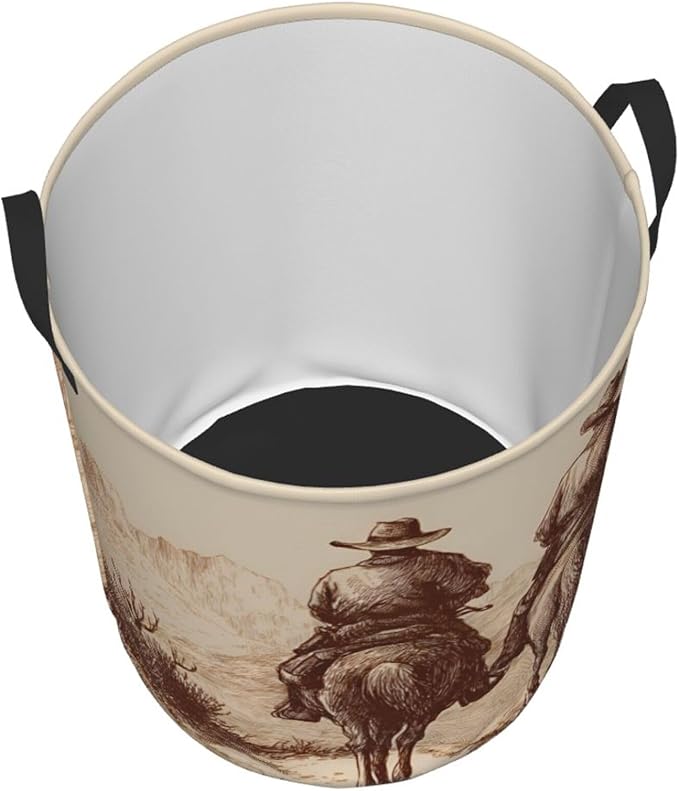Western Cowboy Laundry Basket, Oxford Cloth Funny Laundry Hamper Clothes Storage Bucket Organizer For Bathroom/Laundry Storage/Bedroom 19.6x15.7 Inch