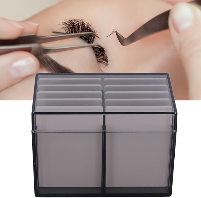 Eyelash Box Eyelash Extension Storage Case Organizers, 10 Layers Acrylic Eyelash Storage Box with Magnetic Bottom, False Eyelashes Glue Pallet Holder Display, Lash Extension Grafting Tool (Tea