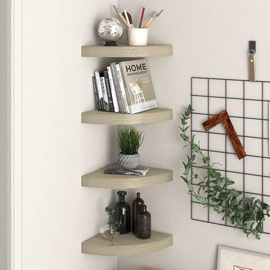 Corner Floating Shelves Set of 4 Oak 9.8x9.8 Inch Wall Mounted Storage Shelves with Invisible Brackets for Bathroom Bedroom Living Room Decor