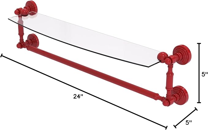 Allied Brass WP-33TB/24-FER Waverly Place Collection 24 Inch Glass Vanity Shelf with Integrated Towel Bar, Fire Engine Red