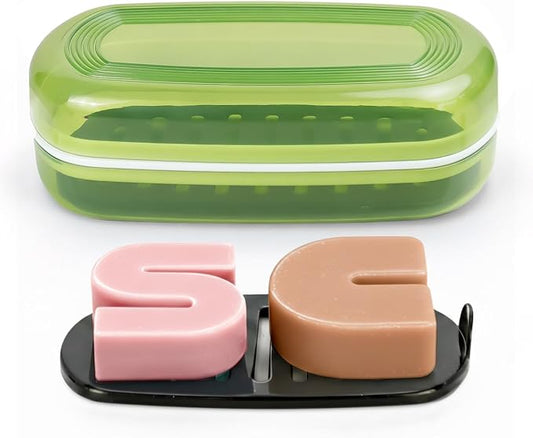 OZNER Travel Soap Case for Two Bars, Leak Proof Shampoo Bar Holder Compatible with Kitsch Bars, Soap Container with Drainage Layer for Bathroom, Camping, and Gym, Easy to Clean (Green)