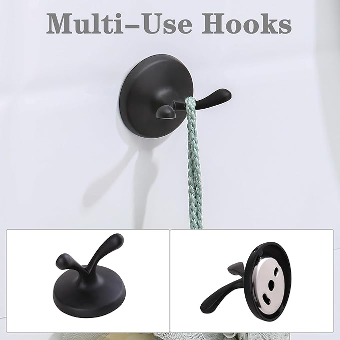 4 Pieces Matte Black Bathroom Hardware Set,Wall Mounted 23.6 inch Towel Bar Set Matte Black,Towel Rack Set,Toilet Paper Holder,Matte Black Bathroom Accessories Set, YM0254-B