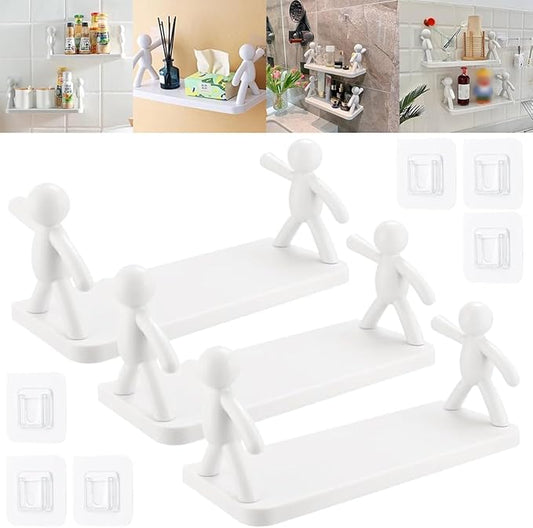 Kitchen Toilet Receive Shelf, Punching-Free Villain Storage Rack, Bathroom Humanoid Shelves Over, Toilet Storage Shelf, Wall Mounted Shelf, Toilet Paper Holder, Kitchen Storage Rack(White*3)