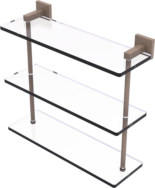 Allied Brass MT-5-16-SHB Montero Collection 16 Inch Triple Tiered Glass Shelf, Shaded Beige