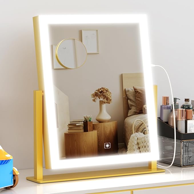 Gvnkvn Lighted Makeup Mirror, Hollywood Vanity Mirror with Lights, Three Color Modes，Detachable 10X Magnification Mirror, Smart Touch Control, 360°Rotation (15.2in)
