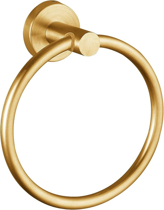 Towel Ring, Bathroom Hardware Accessories, Wall-Mounted Towel Ring, Simple Round Stainless Steel Towel Rack, for Bathroom and Kitchen (Gold)
