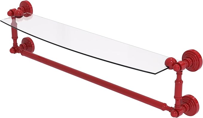 Allied Brass WP-33TB/24-FER Waverly Place Collection 24 Inch Glass Vanity Shelf with Integrated Towel Bar, Fire Engine Red