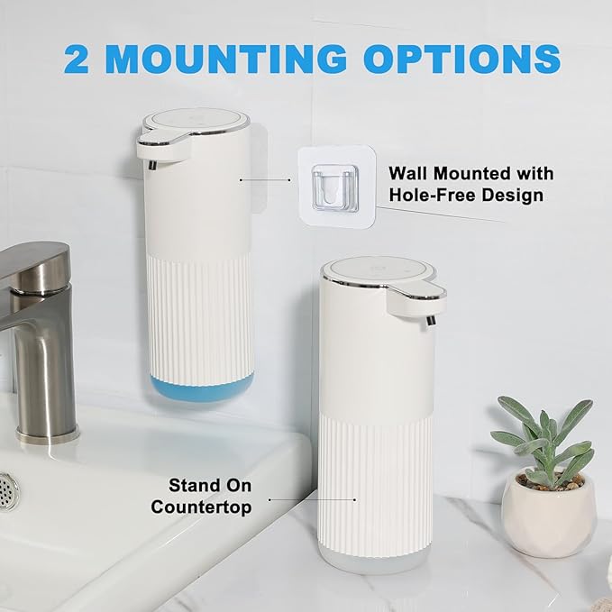 RYTOXILO Automatic Soap Dispenser, 2 Pack White Touchless Liquid Soap Dispenser for Bathroom, 13.5 Fl Oz Plastic Electric Auto Dish Soap Dispensers Wall Mount for Kithcen with Adjustable Volume