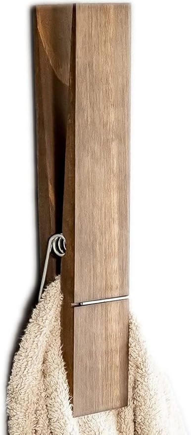 Giant Clothespin Bathroom Towel Holder | Huge 12” Clothes pin | Farmhouse Bathroom décor | Laundry Room or Nursery décor | Towel Rack or Hook | Bathroom Accessories wall décor (Jacobean)