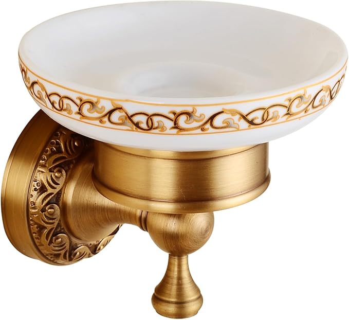Wall Mounted Bathroom Soap Dish Holder, Antique Brass Pattern Carving,Brushed Bronze