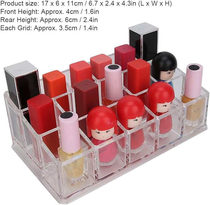 Cosmetic Makeup Organizer, Polished Surface Acrylic Lipstick Holder 16 Grid Large Capacity Save Space for Nail Polish for Lipsticks