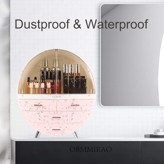 Elegant Dustproof Makeup Storage Organizer Box, Waterproof Large Cosmetics Organizer Storage with Drawers Skincare Cosmetic Display Cases for Countertop Bathroom Dresser Dedroom