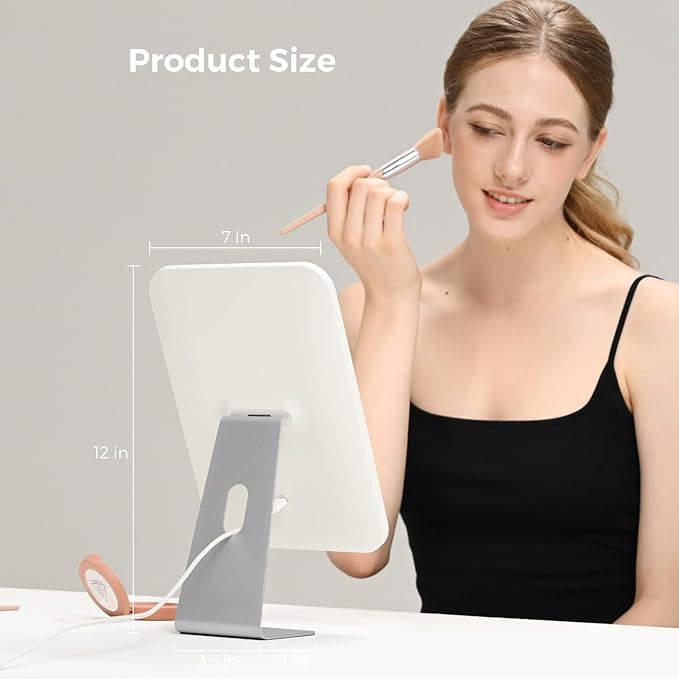 NEZZOE Lighted Makeup Mirror, Metal Table Mirror with Stand, 2000 mAh Rechargeable Vanity Mirror with 3 Colors and Brightness Adjustable, 12 Inch Light up Mirror
