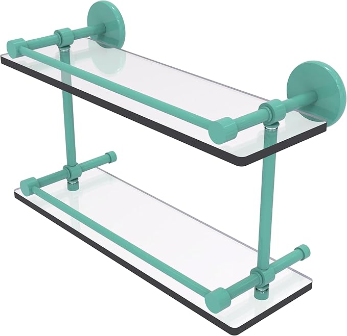 Allied Brass Prestige Skyline Collection Tempered Double Glass Shelf with Gallery Rail Sea Foam Green 22 Inch