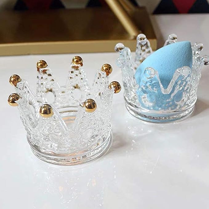 Lemonadeus Beauty Blender Holder Makeup Sponge Holder Crown Glassware Stand Storage Powder Puff Display Stand???2 Pack??? (2 Crystal clear)
