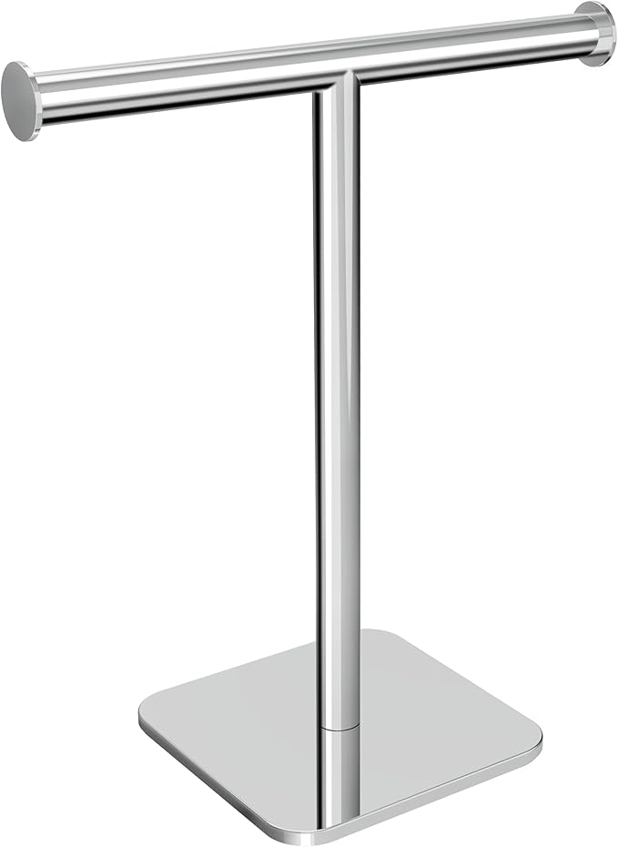 RUACQ T-Shape Hand Towel Holder Stand, 12inch Weighted Base Towel Rack, Countertop Towel Holder for Bathroom, 304 Stainless Steel, Heavy Duty (Chrome)