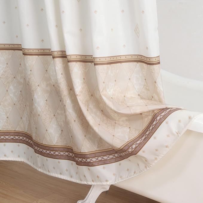 Corinthia Beige Polyester Fabric Cream Printed Elegant Cloth Shower Curtain,Contemporary Ivory Decorative Waterproof Modern Bathroom Curtains,Extra Wide 108" W x 72" L