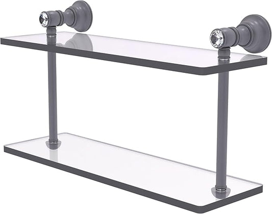 Allied Brass CC-2-16-GYM Carolina Crystal Collection 16 Inch Two Tiered Glass Shelf, Matte Gray