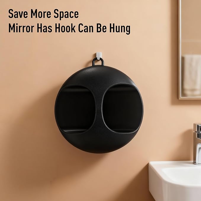 NOVAL Makeup Round Mirror, Black Round Barber & Salon Hand Mirror with Hanging Hook, Space-Saving Wall or Vanity Use