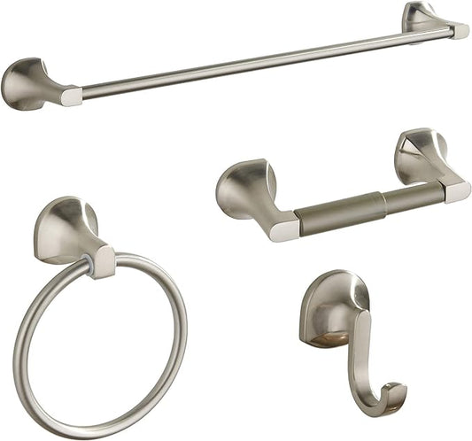 BGL Bathroom Hardware Set Brushed Nickel Adjustable Expandable Towel Bar 4-Piece Bathroom Accessory Set Wall Mounted Robe Hook Toilet Paper Holder Towel Ring Towel Bar