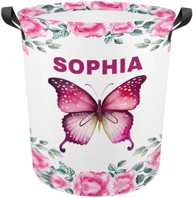 Custom Butterfly Laundry Baskets, Personalized Butterfly Gifts for Butterflies Lovers, Collapsible Laundry Hamper with Name for Kids Adults Home Decoration