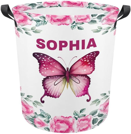 Custom Butterfly Laundry Baskets, Personalized Butterfly Gifts for Butterflies Lovers, Collapsible Laundry Hamper with Name for Kids Adults Home Decoration